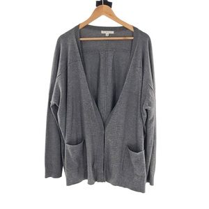 CAbi Soft Grey Oversized Long Sleeve Snap Front Cardigan